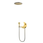 ceiling-concealed-round-moon-shaped-design-rainfall-shower-system-with-LED-light-gold