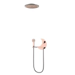 ceiling-concealed-round-moon-shaped-design-rainfall-shower-system-with-LED-light-rose-gold