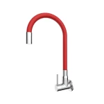 Single-lever-wall-mounted-sink-tap-with-swivel-spout-red